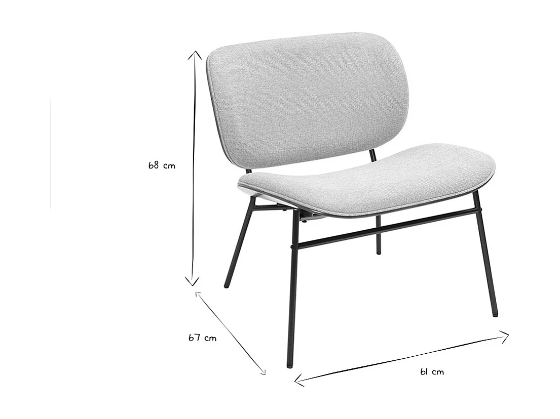 Fauteuil en tissu effet velours texturé gris et métal noir SHELBY