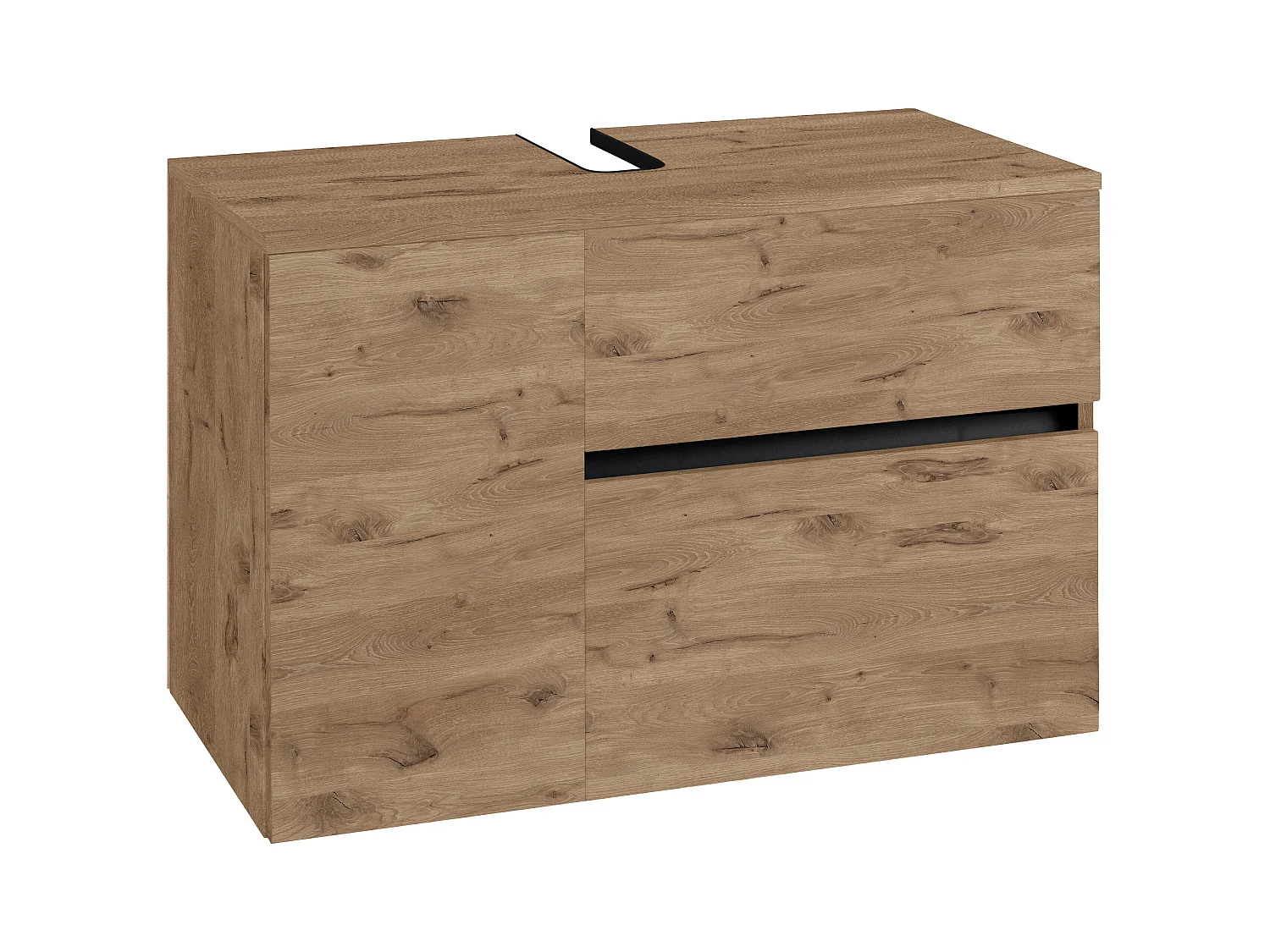 Wisla  | Meuble évier avec 1 porte et 1 tiroir 1 abattant aspect chêne