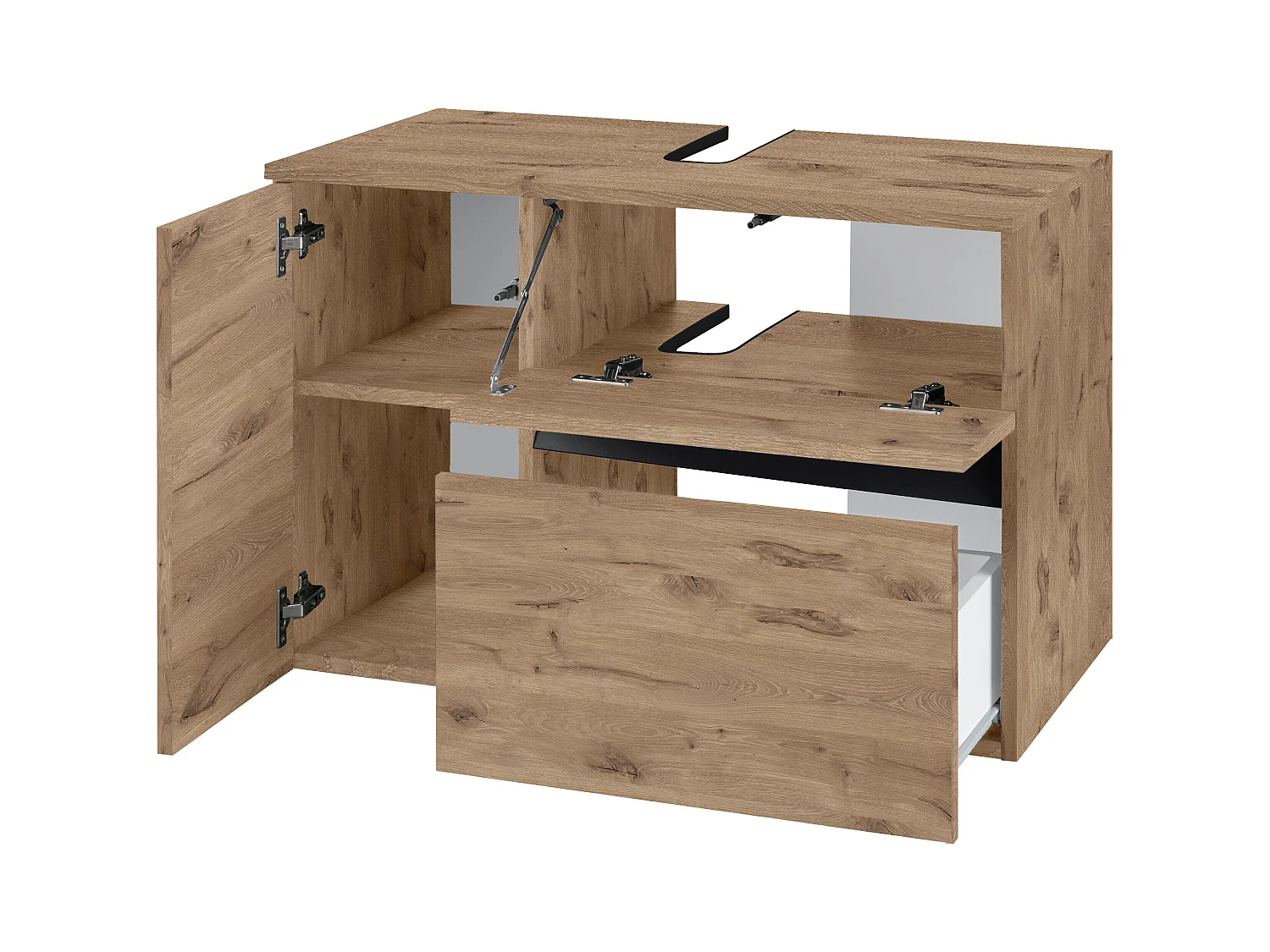 Wisla  | Meuble évier avec 1 porte et 1 tiroir 1 abattant aspect chêne