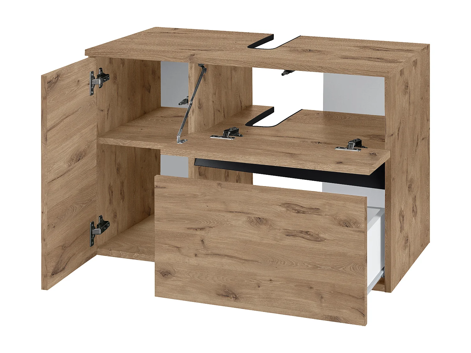 Wisla  | Meuble évier avec 1 porte et 1 tiroir 1 abattant aspect chêne