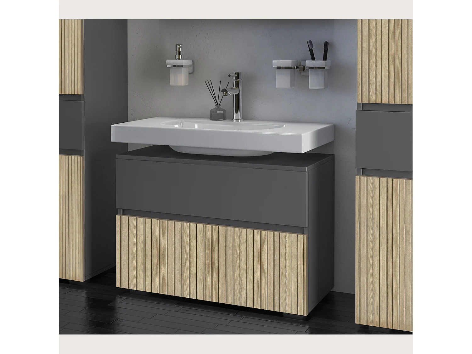 Wisla  | Mobile lavello con 1 ribalta 1 cassetto in legno effetto antracite