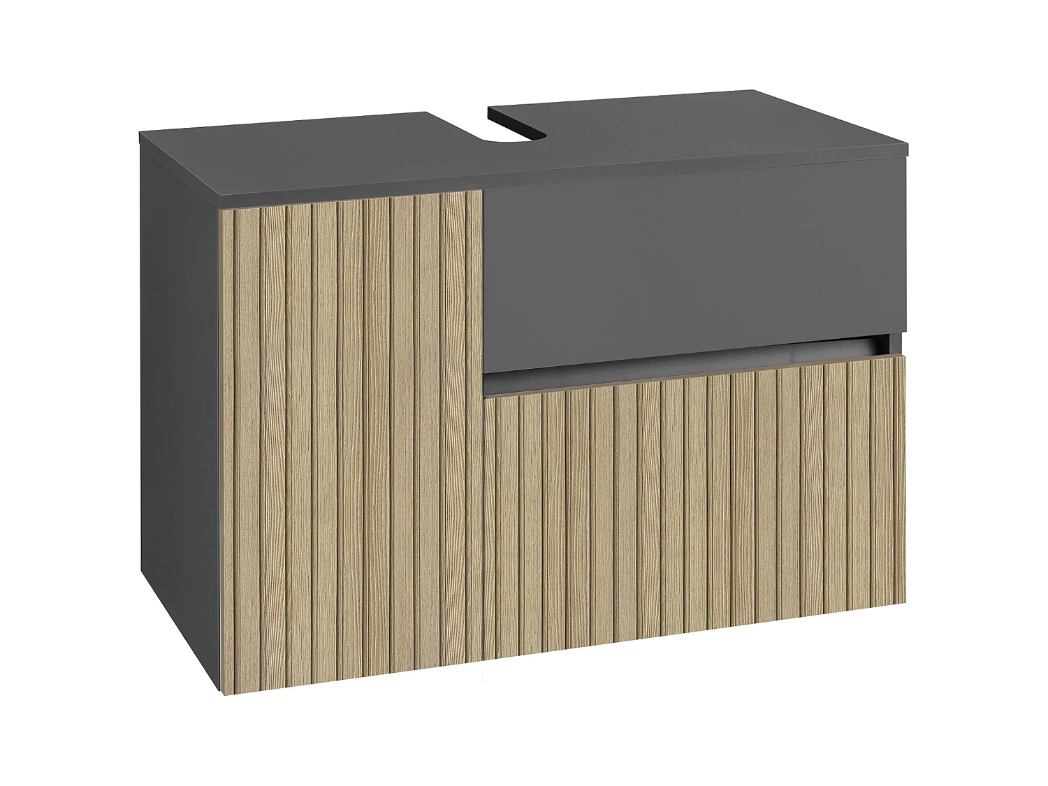 Wisla  | Meuble évier avec 1 porte et 1 tiroir 1 abattant aspect chêne