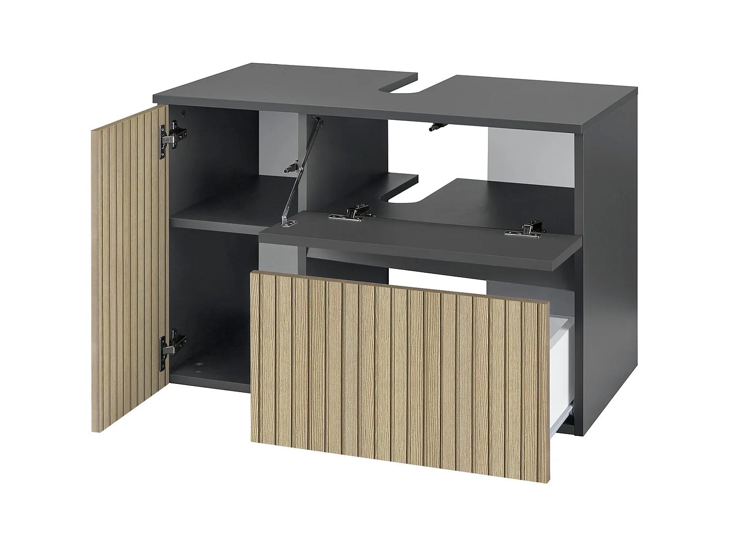 Wisla  | Meuble évier avec 1 porte et 1 tiroir 1 abattant aspect chêne