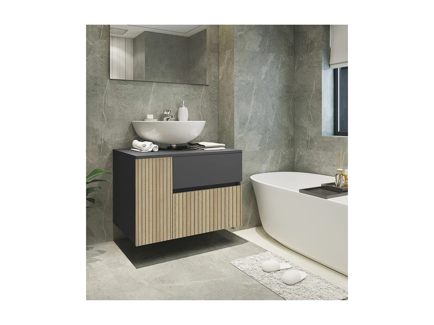 Wisla  | Mueble fregadero con 1 puerta y 1 cajón 1 solapa en aspecto roble