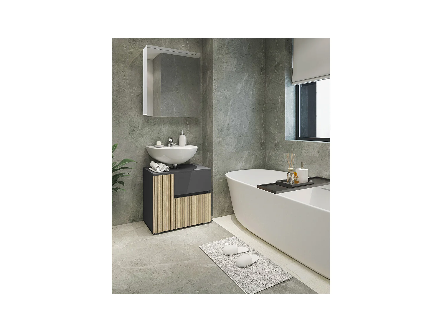 Wisla  | Armoire évier avec 1 porte et 1 tiroir 1 abattant en anthracite