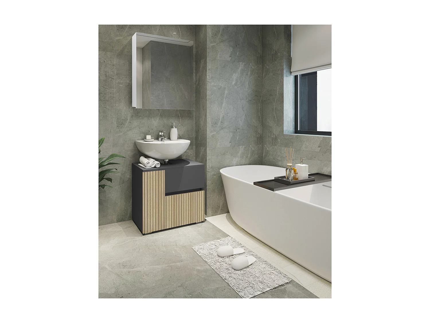 Wisla  | Armoire évier avec 1 porte et 1 tiroir 1 abattant en anthracite