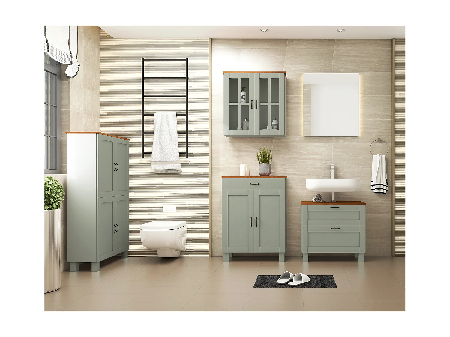 Alby | Mobile lavello con 1 anta a ribalta 1 cassetto in legno look verde