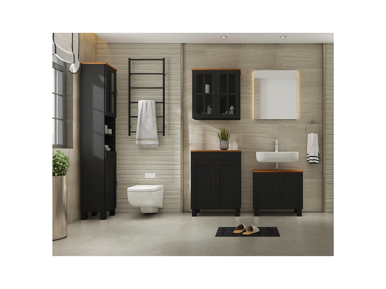 Alby | Meuble évier avec 2 portes en aspect bois anthracite