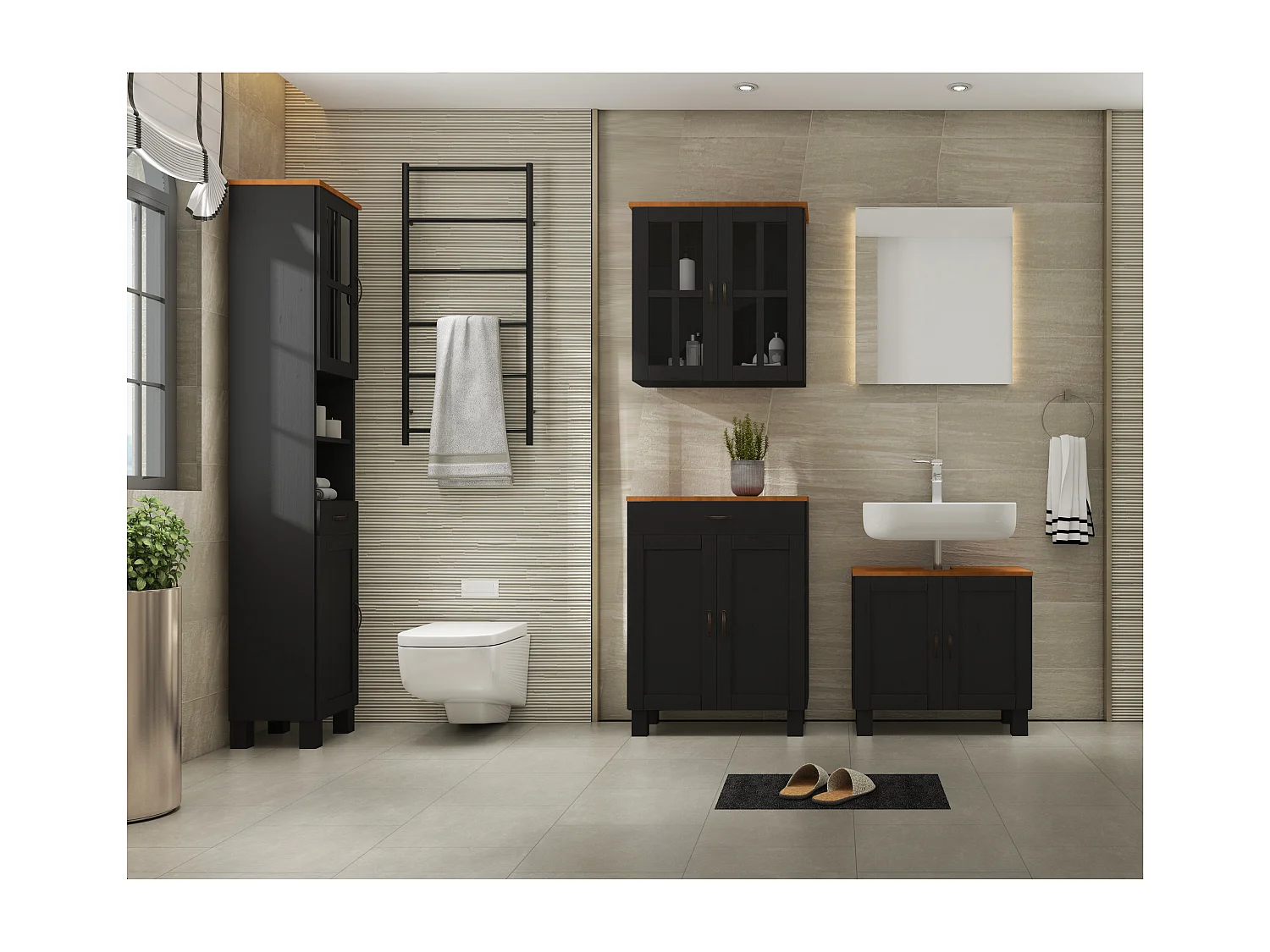 Alby | Meuble évier avec 2 portes en aspect bois anthracite