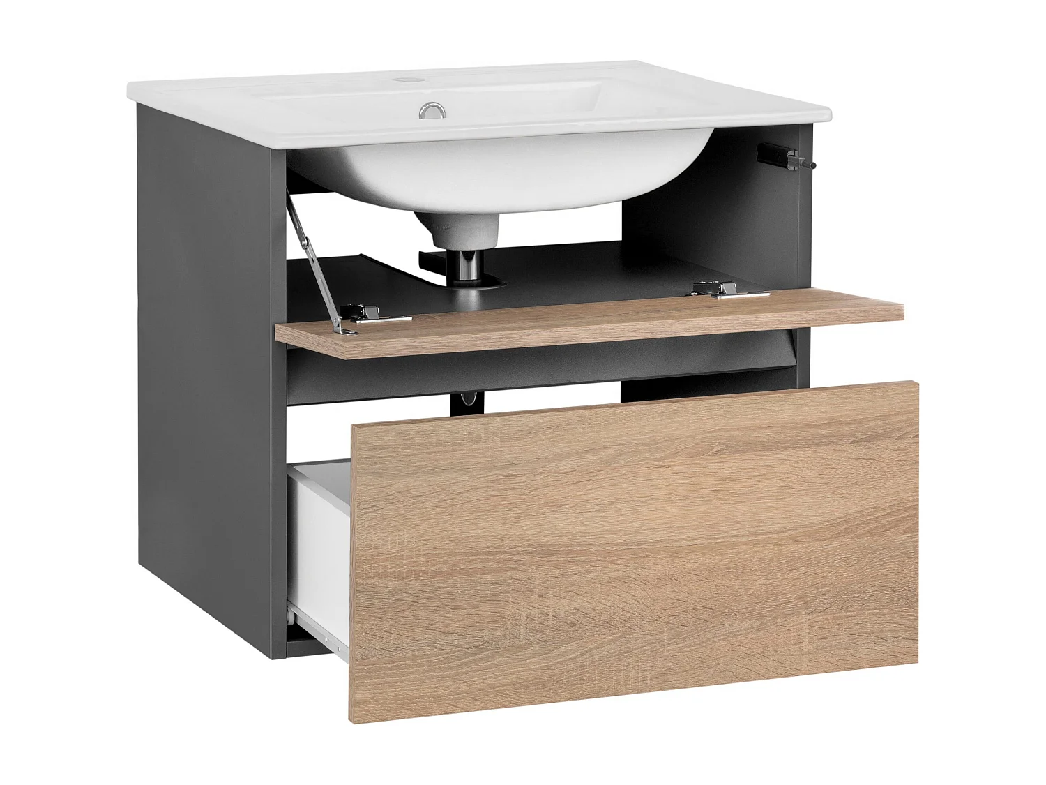 Wisla  | Meuble de salle de bain avec 1 abattant 1 tiroir aspect chêne anthracite