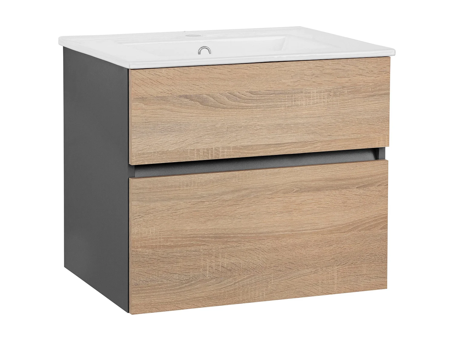 Wisla | Meuble de salle de bain avec 1 porte abattante et 1 tiroir, finition chêne anthracite (lavabo non inclus)