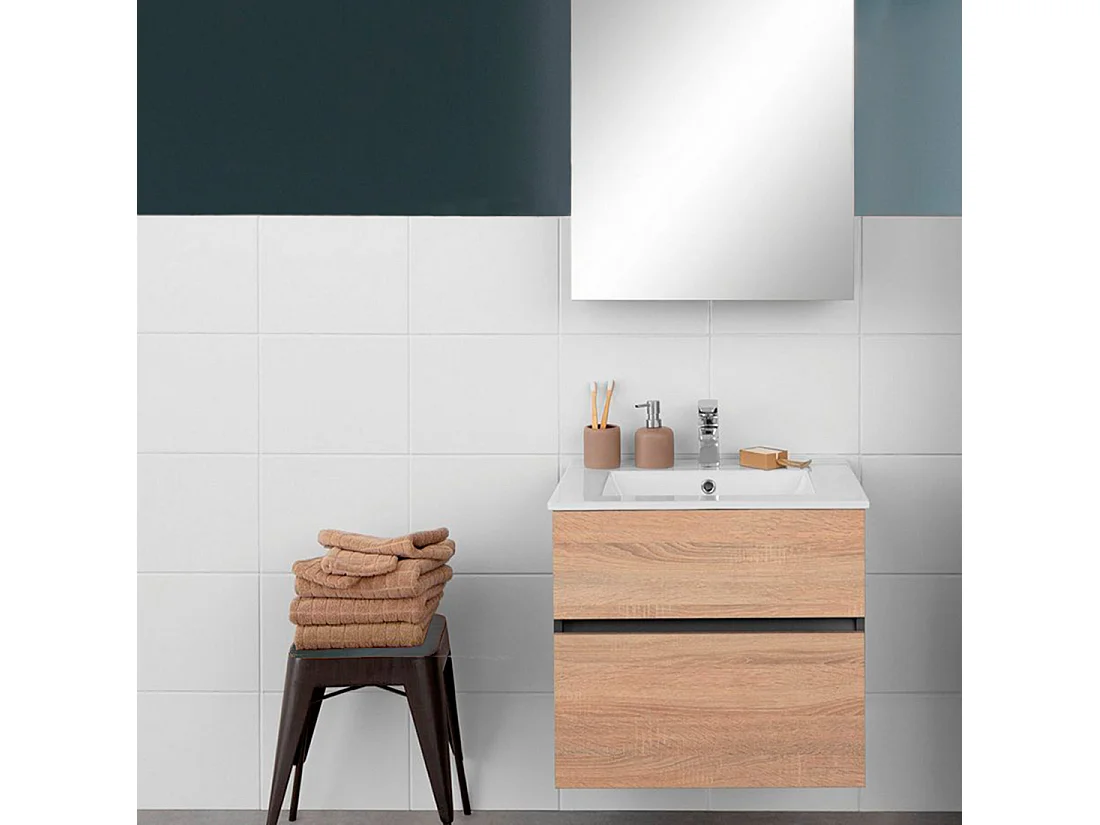 Wisla | Meuble de salle de bain avec 1 porte abattante et 1 tiroir, finition chêne anthracite (lavabo non inclus)