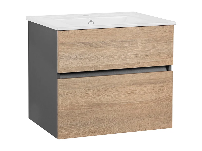 Wisla  | Meuble de salle de bain avec 1 abattant 1 tiroir aspect chêne anthracite