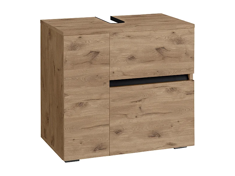 Wisla  | Meuble évier avec 1 porte et 1 tiroir 1 abattant aspect chêne