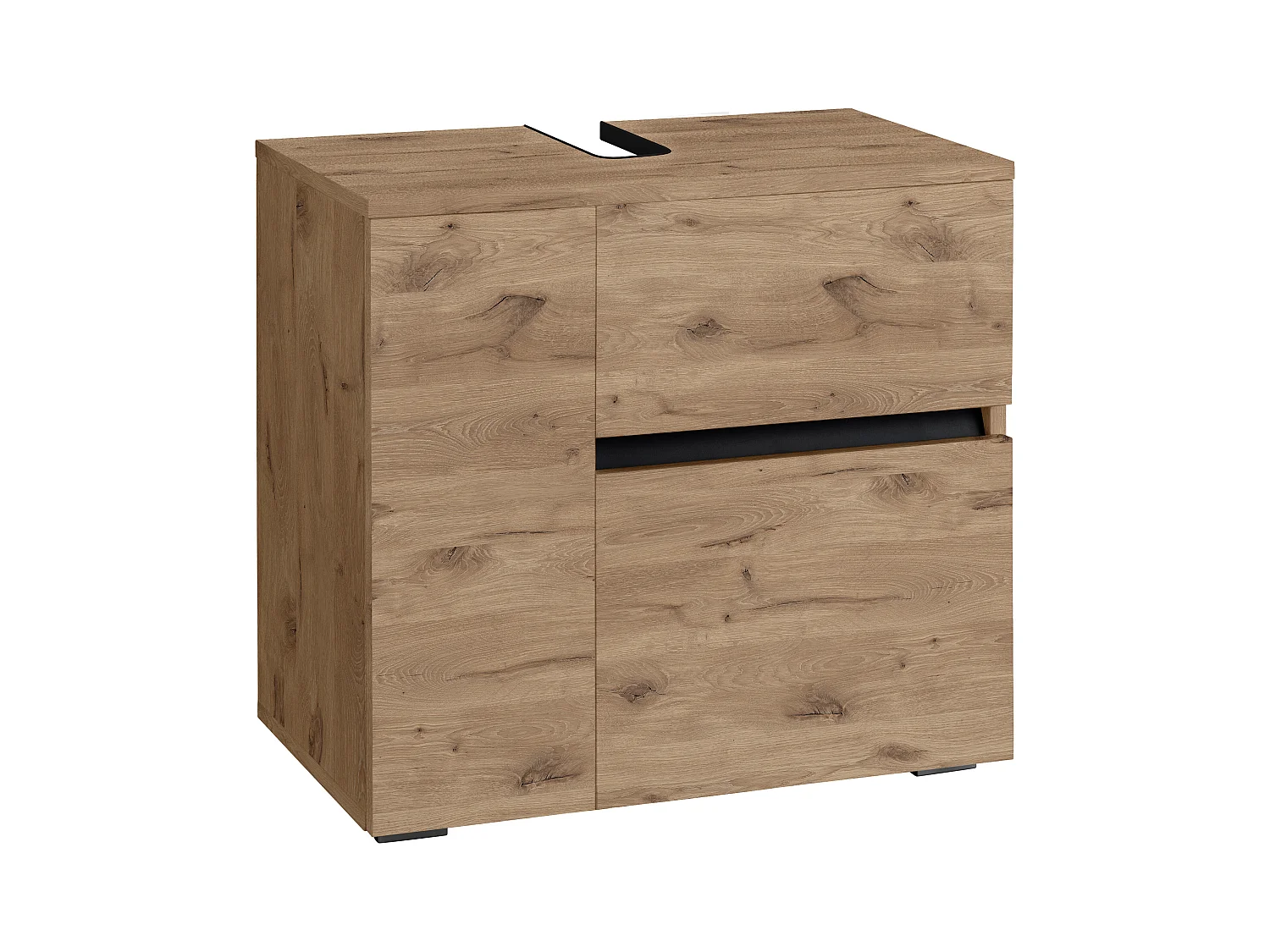 Wisla  | Meuble évier avec 1 porte et 1 tiroir 1 abattant aspect chêne