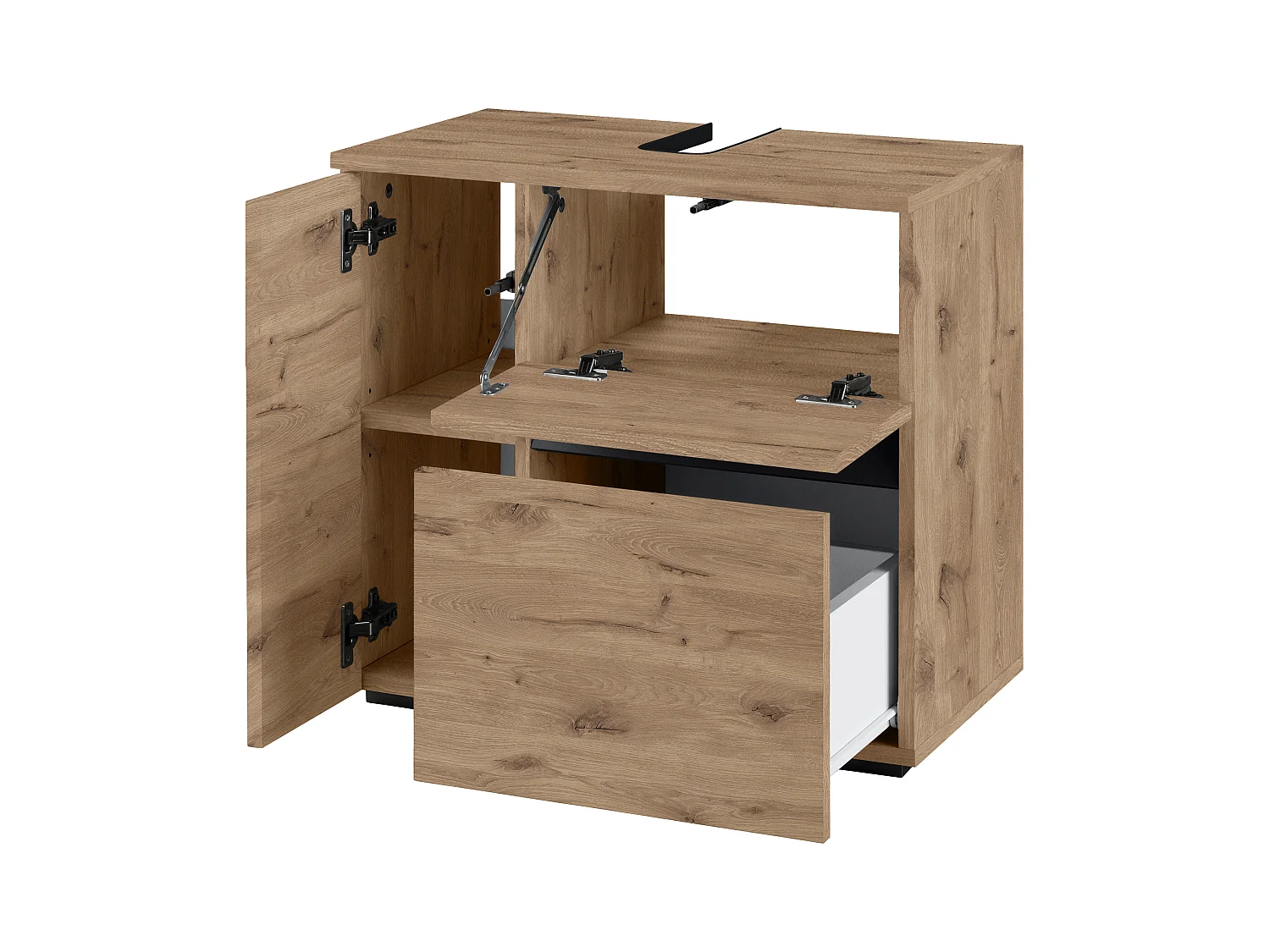 Wisla  | Meuble évier avec 1 porte et 1 tiroir 1 abattant aspect chêne