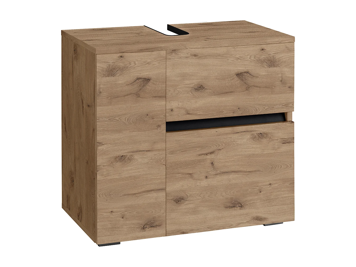 Wisla  | Meuble évier avec 1 porte et 1 tiroir 1 abattant aspect chêne