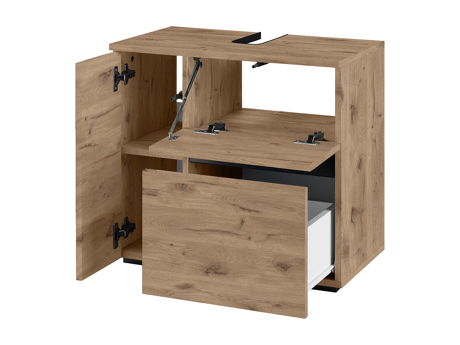 Wisla  | Meuble évier avec 1 porte et 1 tiroir 1 abattant aspect chêne