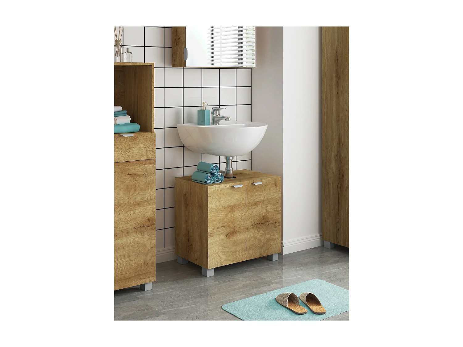 Atlas | Armoire évier avec 2 portes en aspect chêne