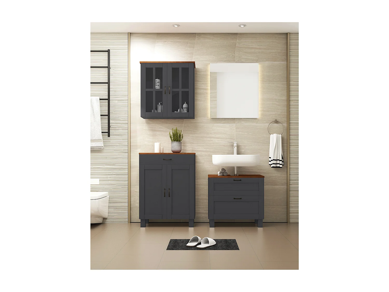 Alby | Mueble fregadero con 1 solapa 1 cajón en madera antracita