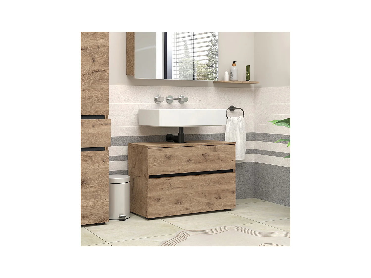 Wisla  | Mobile lavello con 1 anta a ribalta e 1 cassetto in rovere