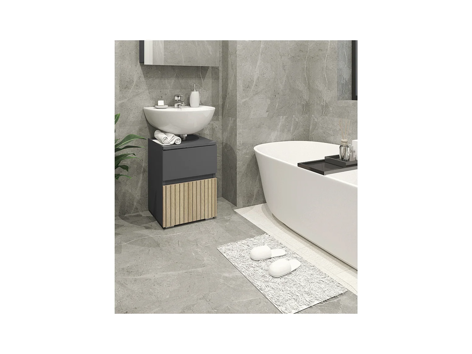 Wisla  | Meuble évier avec 1 porte en aspect bois anthracite