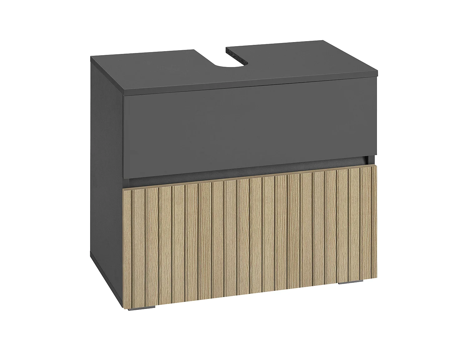 Wisla  | Meuble évier avec 1 rabat 1 tiroir aspect bois anthracite