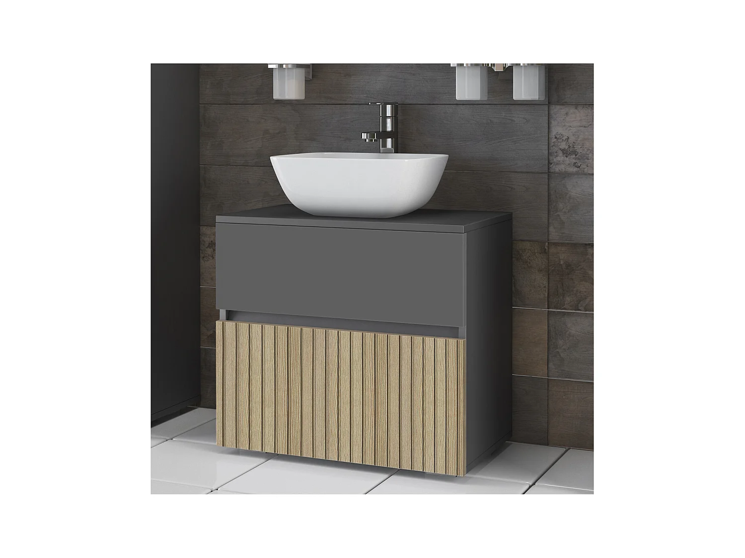 Wisla  | Meuble évier avec 1 rabat 1 tiroir aspect bois anthracite