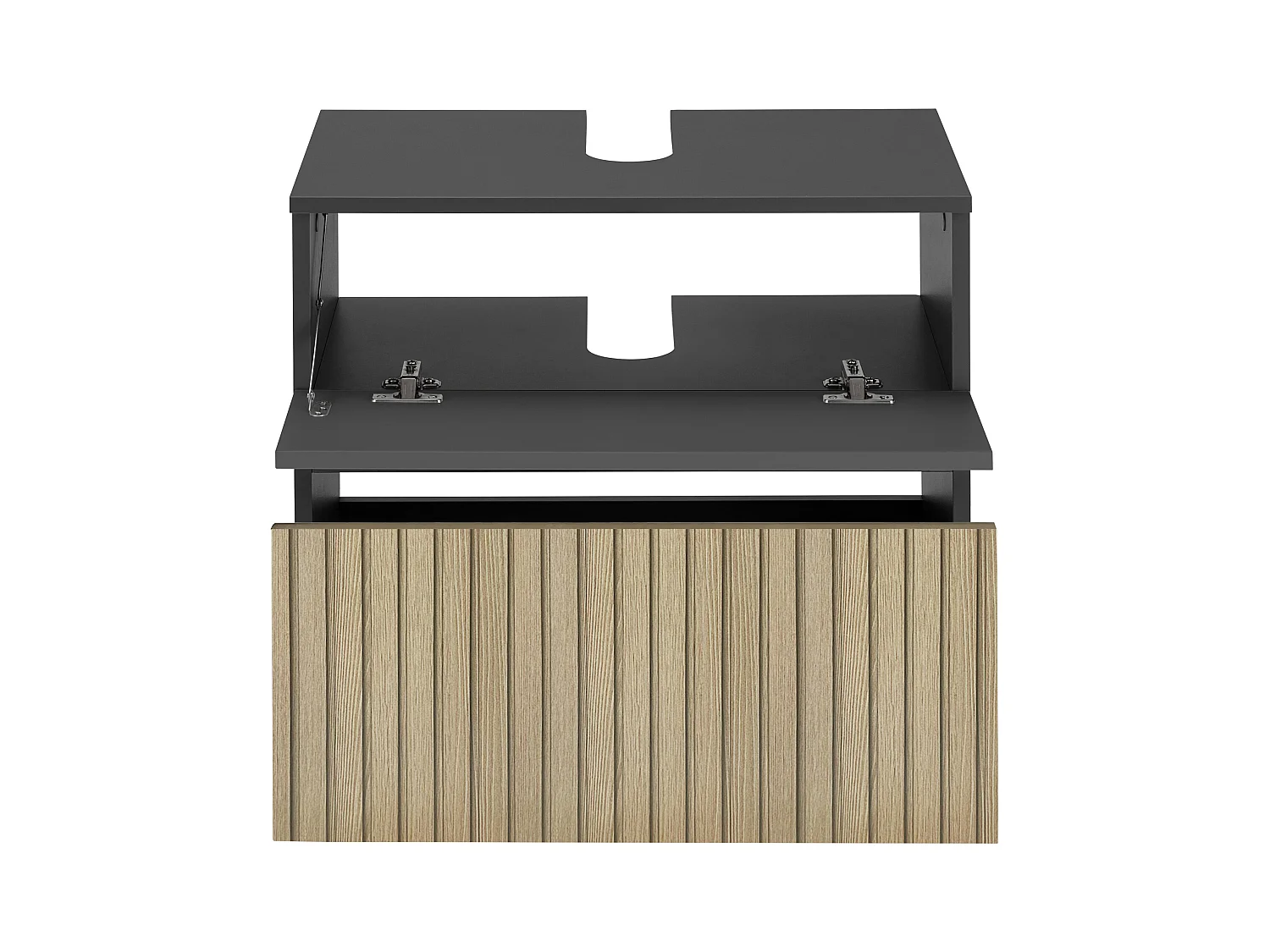 Wisla  | Meuble évier avec 1 rabat 1 tiroir aspect bois anthracite