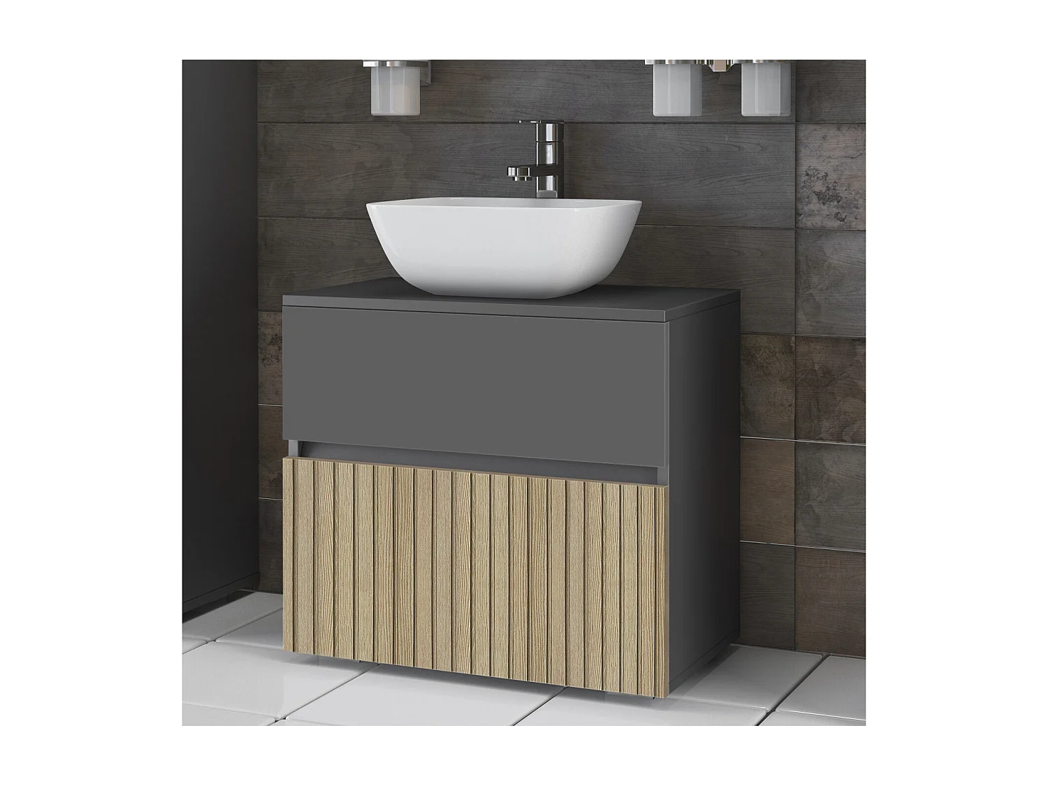 Wisla  | Meuble évier avec 1 rabat 1 tiroir aspect bois anthracite