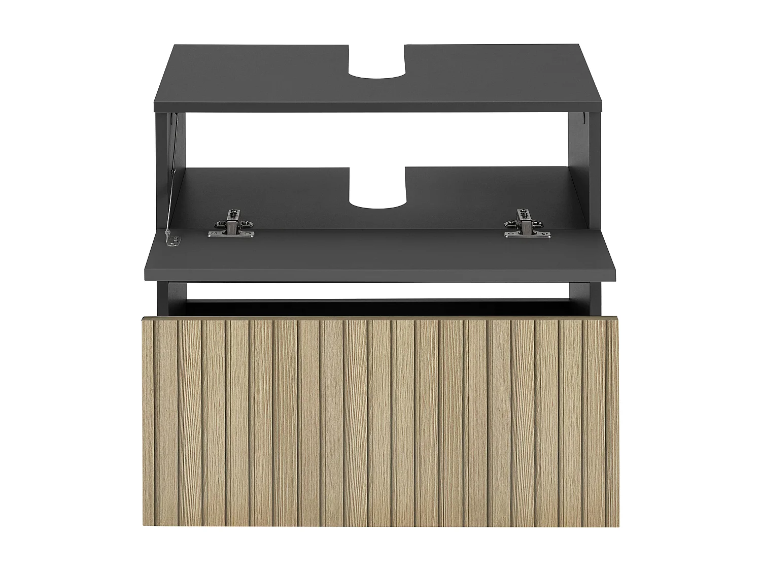 Wisla  | Meuble évier avec 1 rabat 1 tiroir aspect bois anthracite