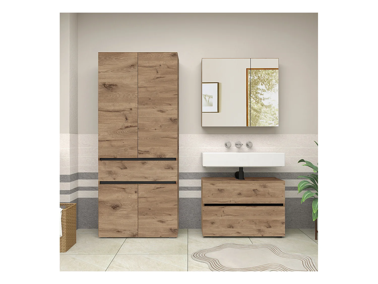 Wisla -Badkamerkast met 4 deuren en 1 lade in eiken look