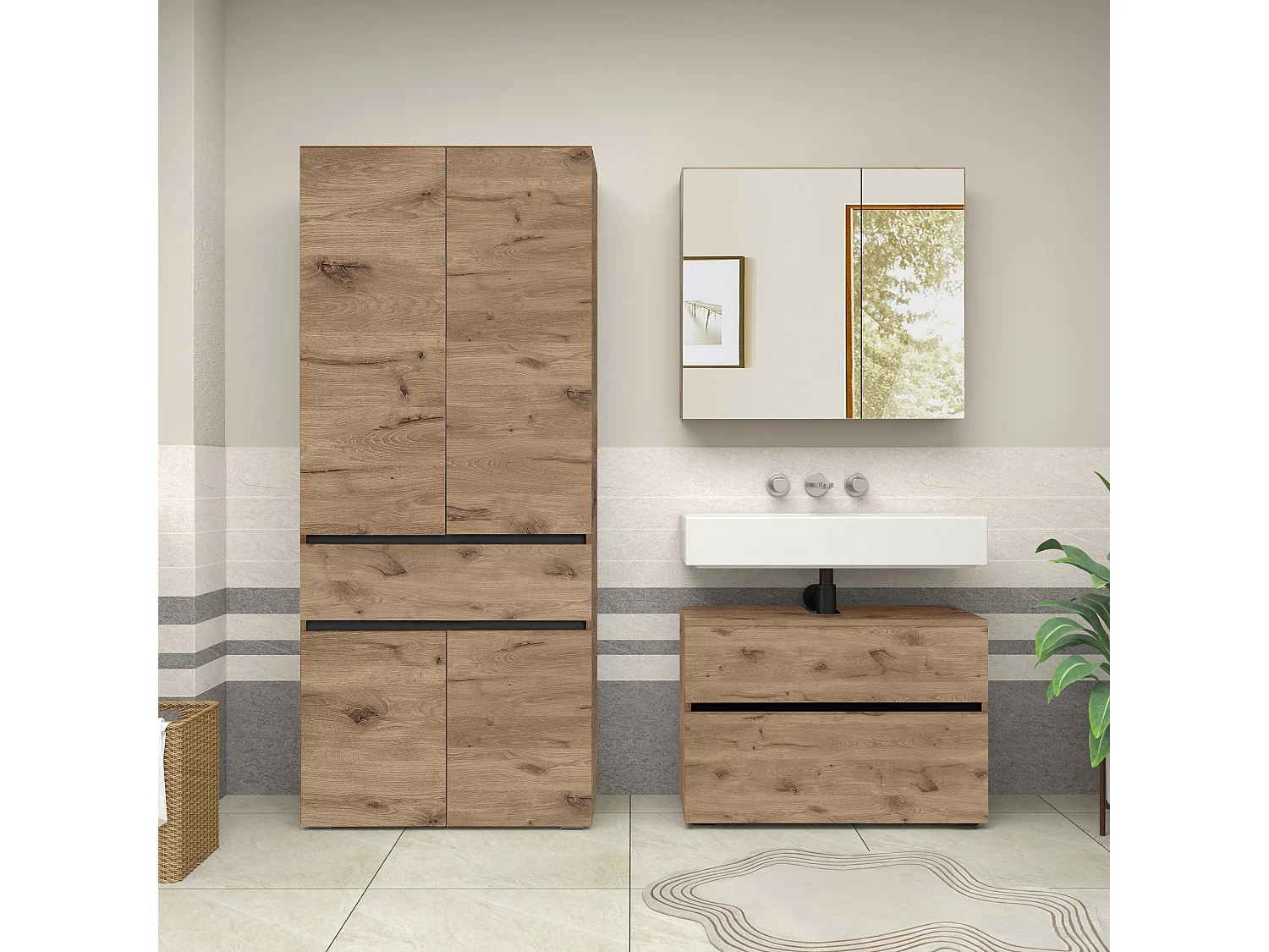 Wisla  | Meuble de salle de bain avec 4 portes et 1 tiroir en aspect chêne