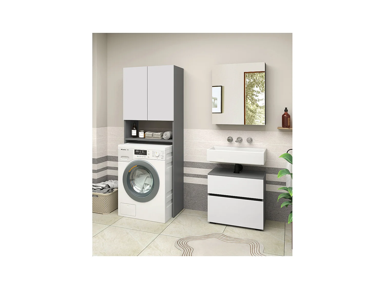 Wisla  | Meuble de salle de bain avec 2 portes 1 étagère en blanc anthracite