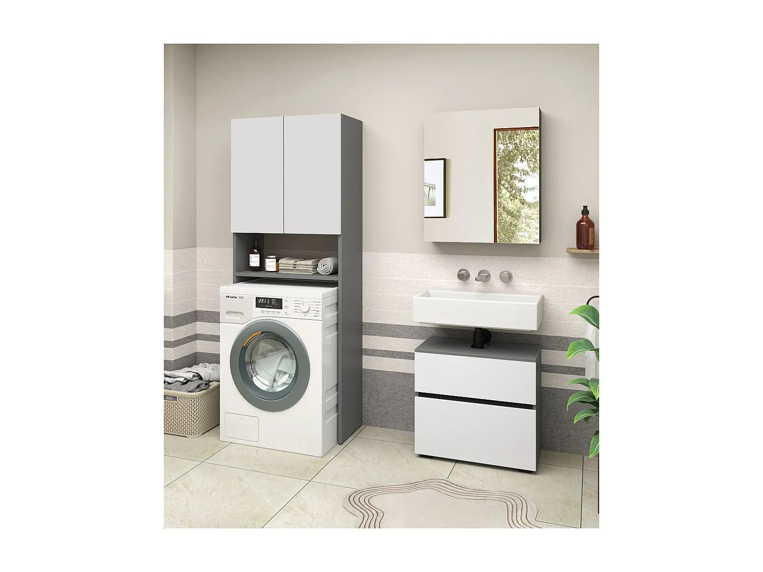 Wisla  | Meuble de salle de bain avec 2 portes 1 étagère en blanc anthracite