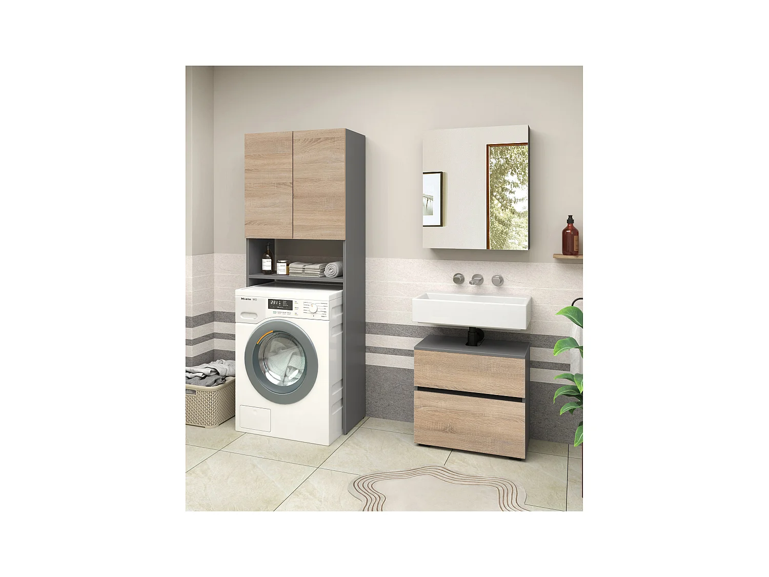 Wisla -Badkamerkast met 2 deuren 1 plank in eiken look antraciet