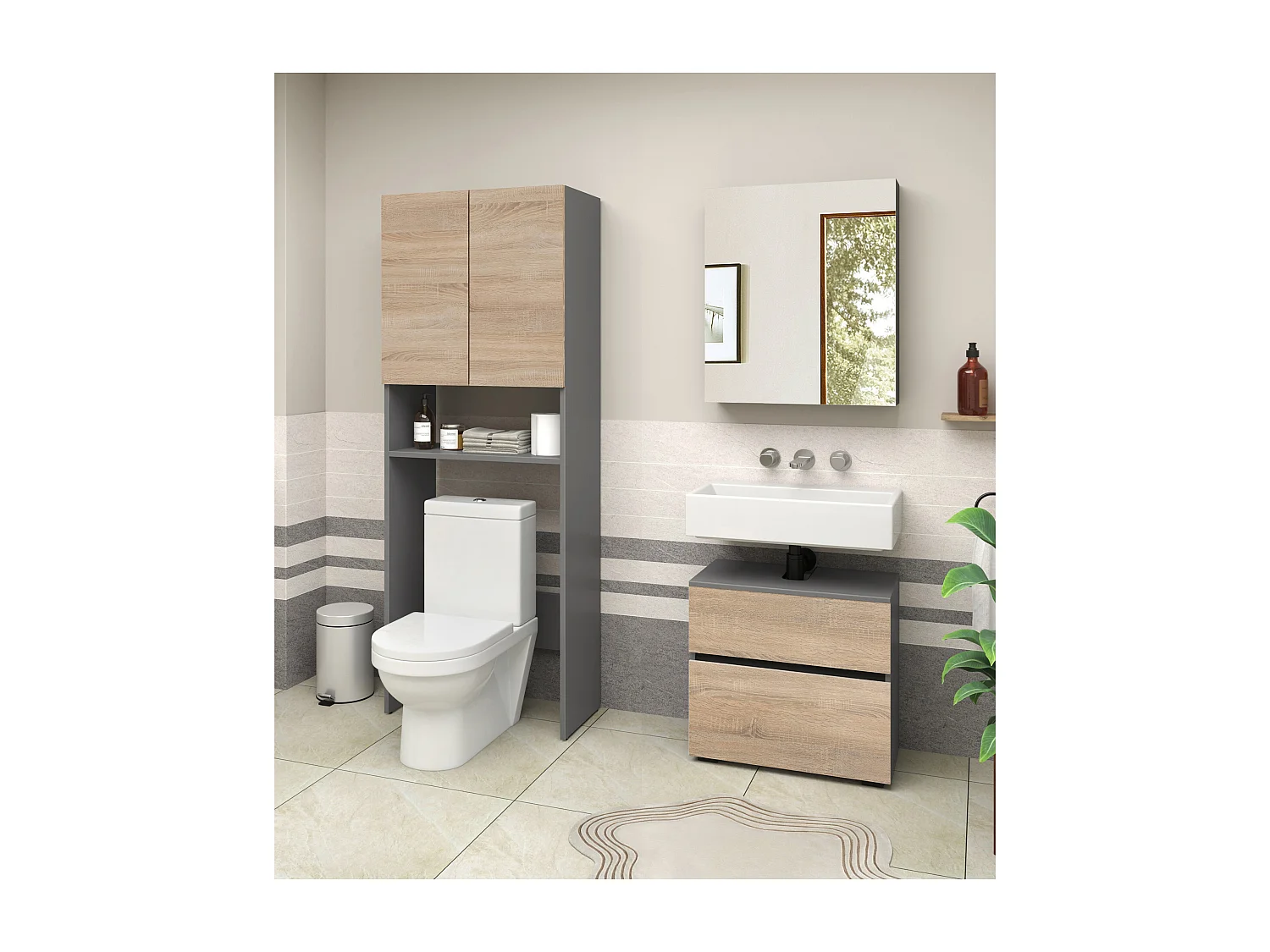 Wisla  | Meuble de salle de bain avec 2 portes 1 étagère en aspect chêne anthracite