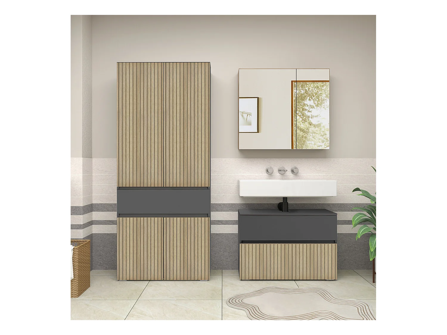 Wisla  | Mueble de baño con 4 puertas en antracita efecto madera