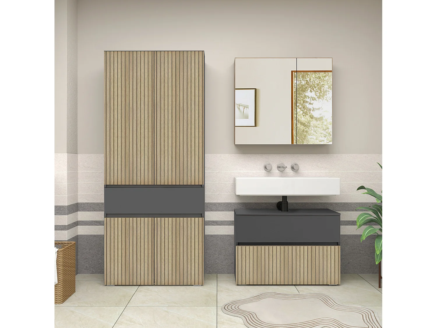 Wisla  | Meuble de salle de bain avec 4 portes en aspect bois anthracite