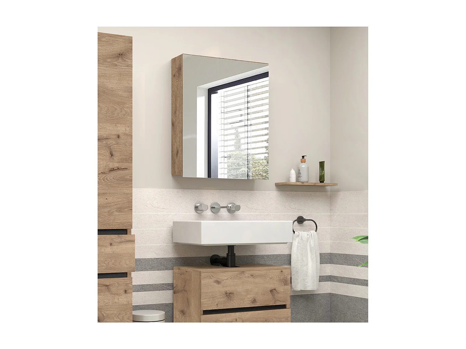 Wisla  | Armoire murale avec une porte miroir aspect bois