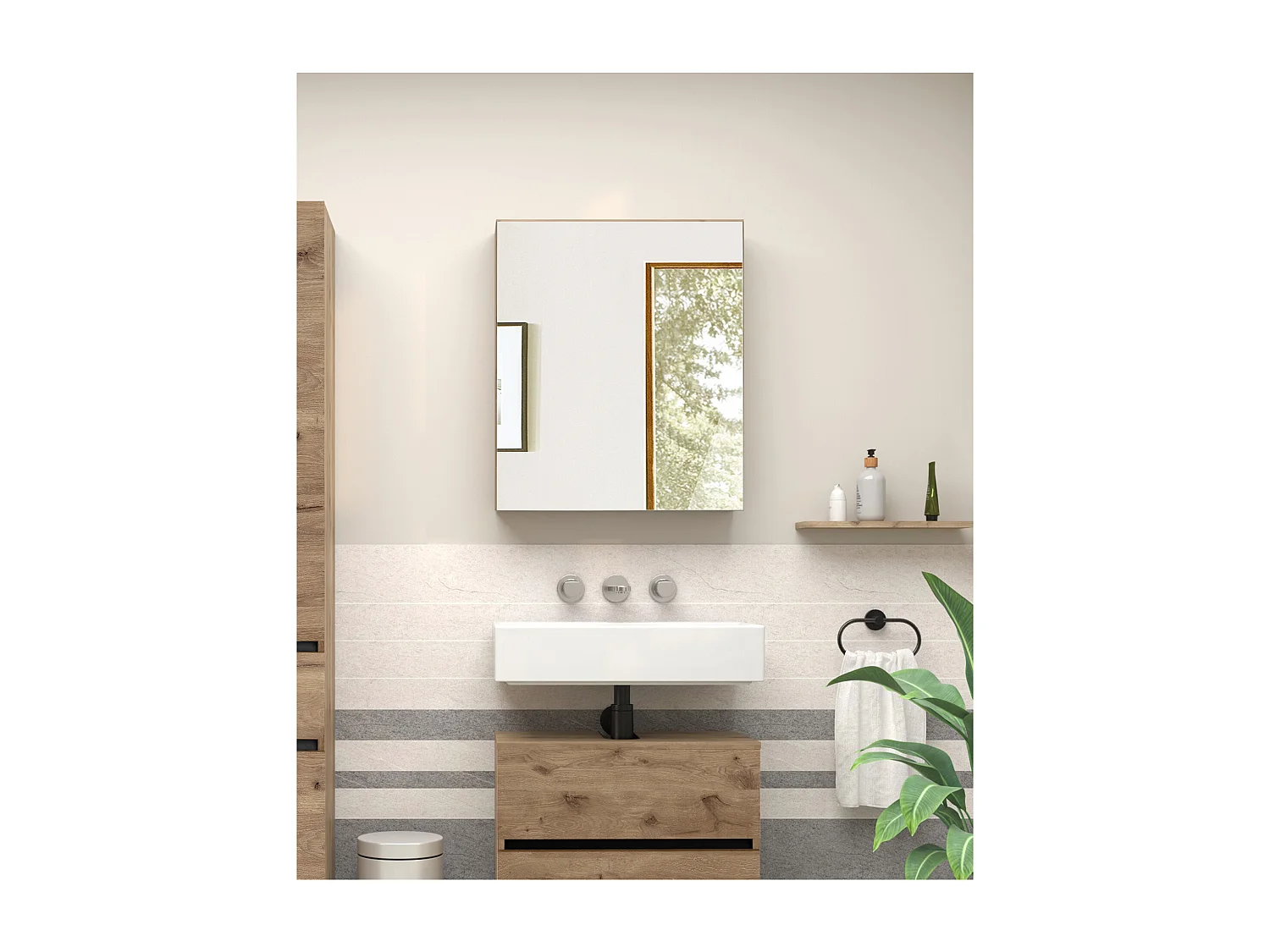Wisla  | Armoire murale avec une porte miroir aspect bois