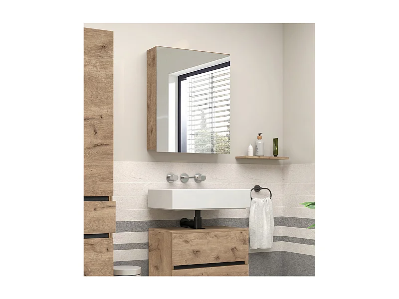 Wisla  | Armoire murale avec une porte miroir aspect bois