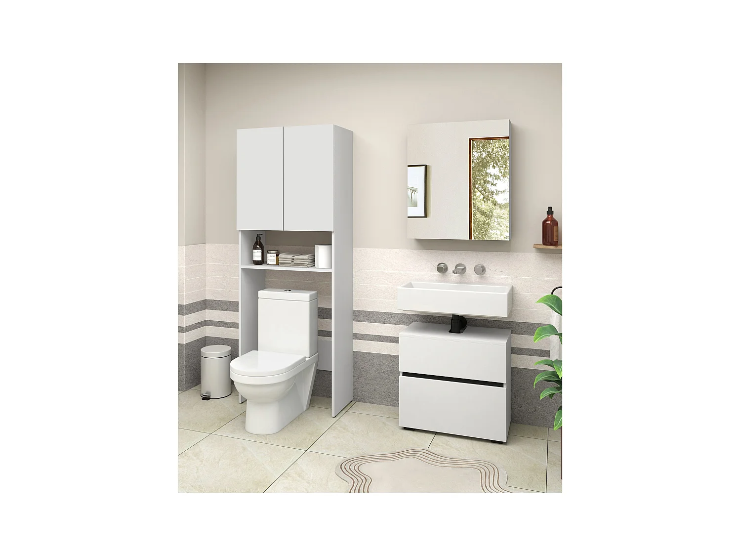 Wisla  | Meuble de salle de bain avec 2 portes et 1 étagère en blanc