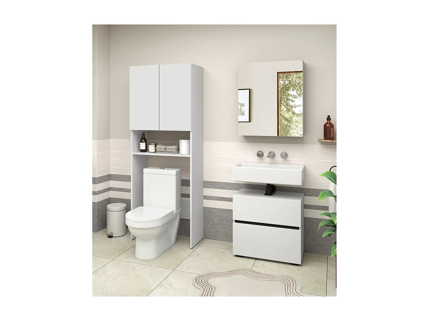 Wisla  | Meuble de salle de bain avec 2 portes et 1 étagère en blanc