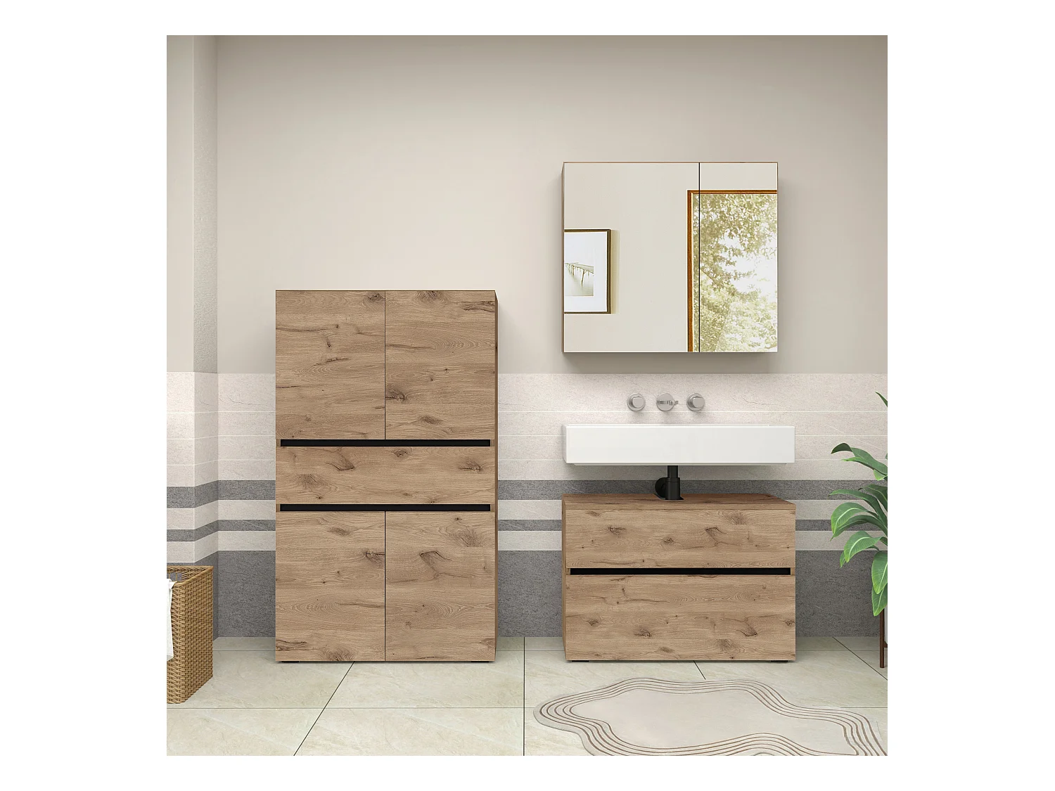 Wisla -Badkamerkast met 4 deuren en 1 lade in eiken look