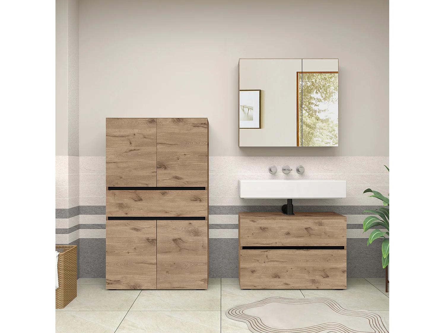 Wisla  | Meuble de salle de bain avec 4 portes et 1 tiroir en aspect chêne