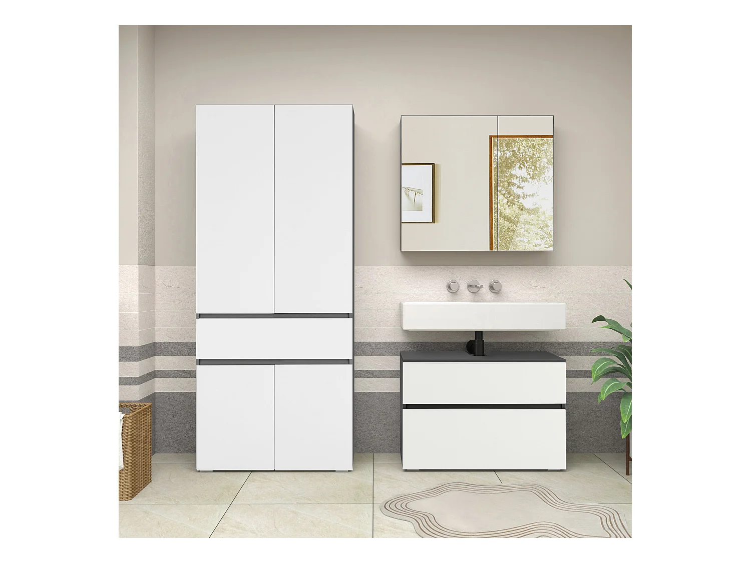 Wisla  | Mueble de baño con 4 puertas y 1 cajón en blanco antracita