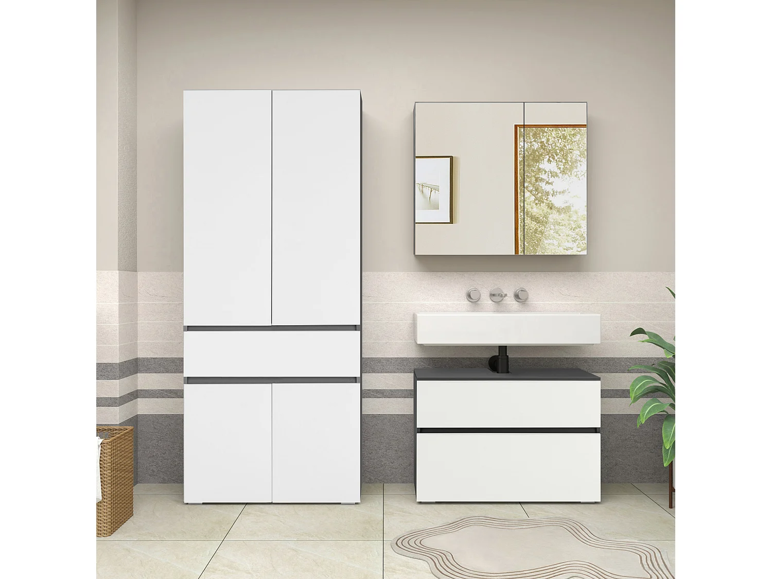 Wisla  | Meuble de salle de bain avec 4 portes 1 tiroir en blanc anthracite