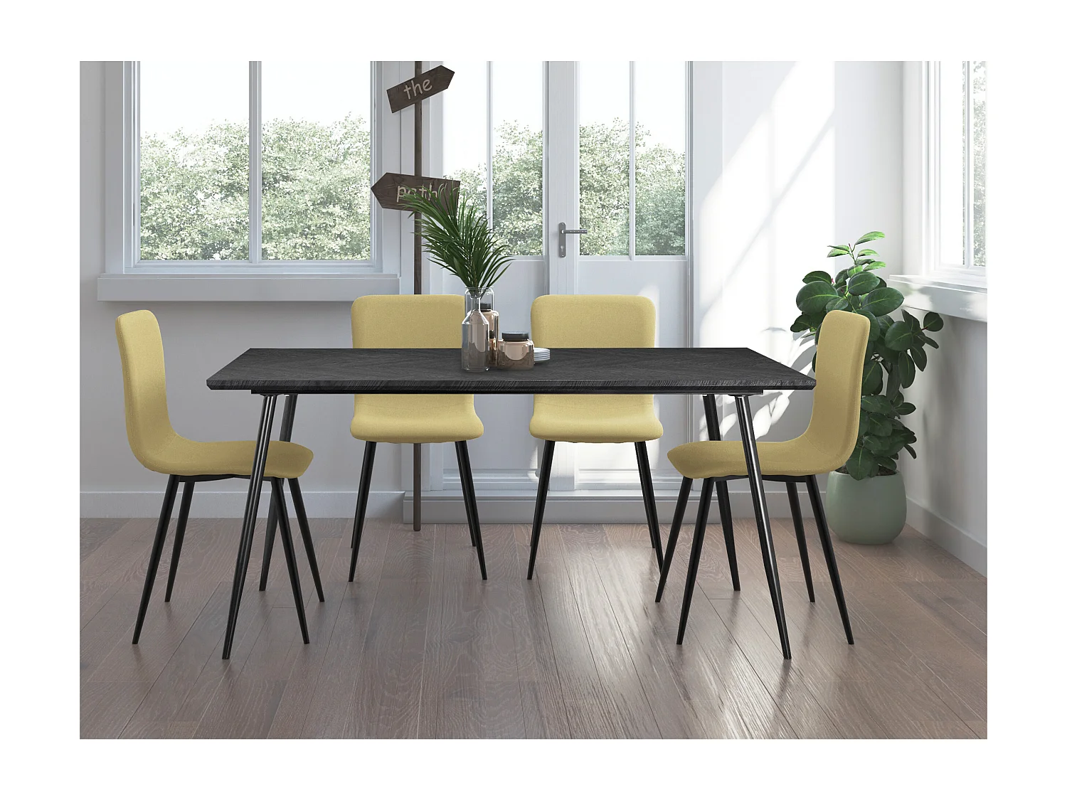 Monza | Table de salle à manger 160 Fishbone Chêne gris noir