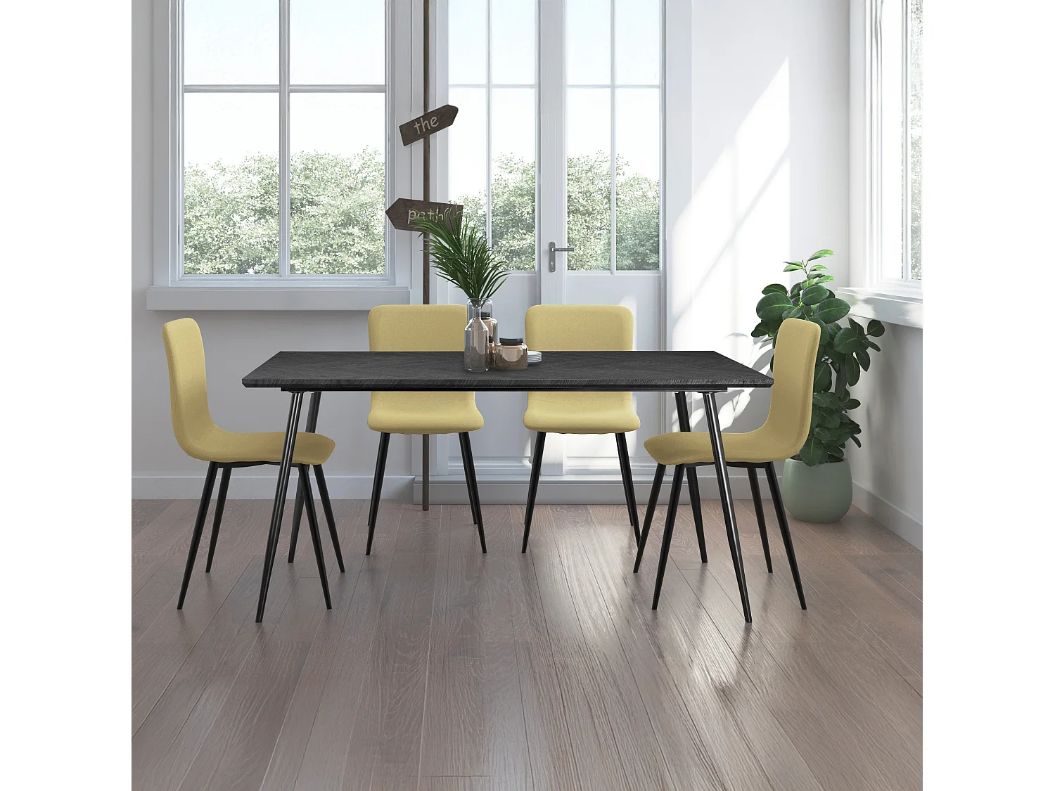 Monza | Table de salle à manger 160 Fishbone Chêne gris noir